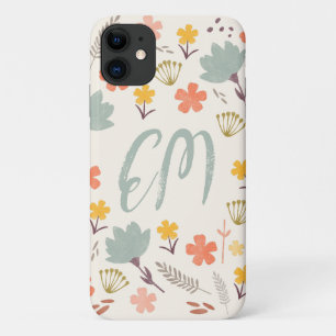Monogram Boho Flowers iPhone Case