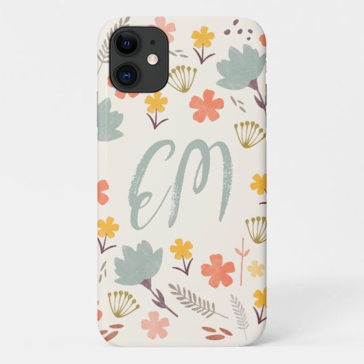 Monogram Boho Flowers iPhone Case (Achterkant)