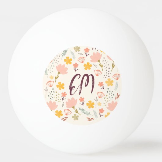 Monogram Boho Flowers Pingpongbal (Voorkant)