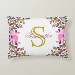 Monogram Boho Foliage & Hibiscus Accent Pillow Kussen