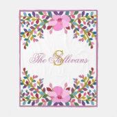Monogram Boho Foliage Hibiscus Fleece Blanket Deken (Voorkant)