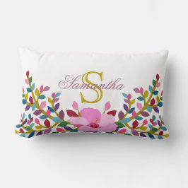 Monogram Boho Foliage Hibiscus Lumbar Pillow Kussen