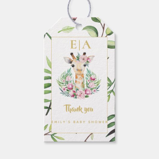 Monogram Boho Giraffe Baby Shower Bloemen Favor Ta Cadeaulabel (Voorkant)