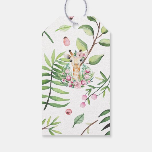 Monogram Boho Giraffe Baby Shower Bloemen Favor Ta Cadeaulabel (Achterkant)