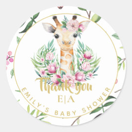 Monogram Boho Giraffe Baby shower Bloemen Favor Ta Ronde Sticker
