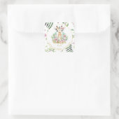 Monogram Boho Giraffe Baby shower Bloemen Favor Ta Vierkante Sticker (Tas)