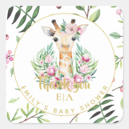 Monogram Boho Giraffe Baby shower Bloemen Favor Ta Vierkante Sticker