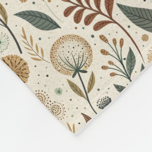 Monogram Boho Leaves Botanical Brown Green Beige Fleece Deken (Hoek)