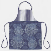 Monogram Boho Moody Denim Blue Mandalas & Stripes Schort (Voorkant)