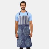 Monogram Boho Moody Denim Blue Mandalas & Stripes Schort (Gedragen)