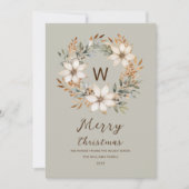 Monogram Boho Natuurlijke Winter Krans Kerstmis Feestdagenkaart (Voorkant)