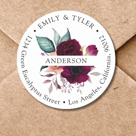 Monogram Boho Paarse Bloemen Retouradres Label
