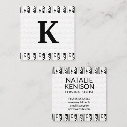 Monogram | Boho-patroon Vierkante Visitekaartje (Voorkant / Achterkant)