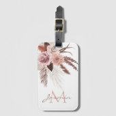 Monogram Boho Pink Pampas Grass Dried Flowers Bagagelabel (Voorkant (verticaal))