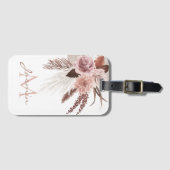 Monogram Boho Pink Pampas Grass Dried Flowers Bagagelabel (Voorkant (horizontaal))
