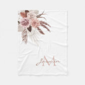 Monogram Boho Pink Pampas Grass Dried Flowers Fleece Deken (Voorkant)
