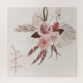 Monogram Boho Pink Pampas Grass Dried Flowers Legpuzzel (Horizontaal)