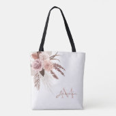 Monogram Boho Pink Pampas Grass Dried Flowers Tote Bag (Achterkant)