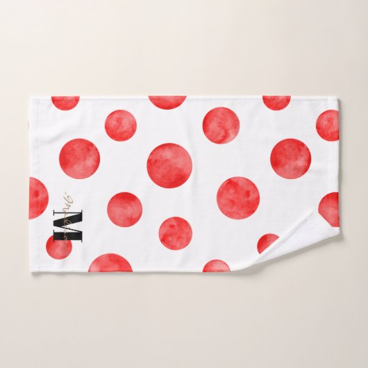 Monogram Boho polka stippen l Rood en wit l Initia Bad Handdoek (Handdoek)