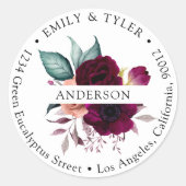 Monogram Boho Purple Flowers Retouradreslabel Ronde Sticker (Voorkant)