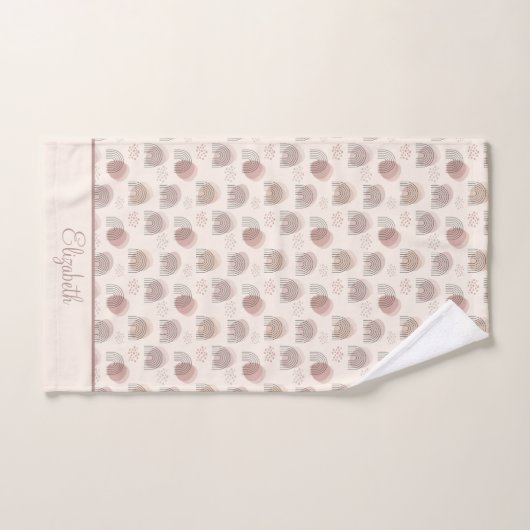 Monogram Boho Rainbow Abstract Beige Cream Roze Bad Handdoek (Handdoek)