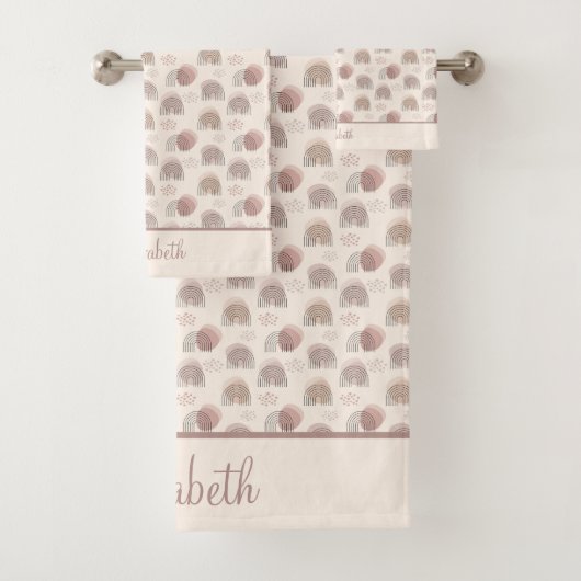 Monogram Boho Regenboog Abstract Beige Crème Roze Bad Handdoek (Insitu)