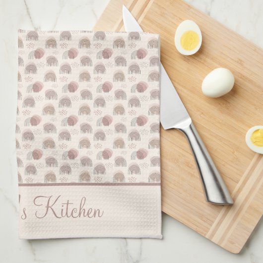 Monogram Boho Regenboog Abstract Beige Crème Roze Theedoek (Quarter Fold)