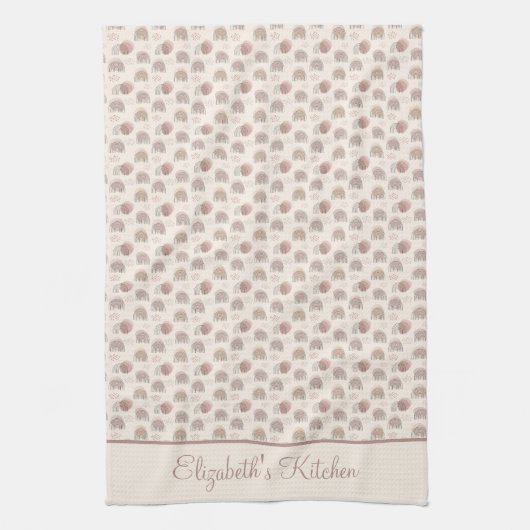 Monogram Boho Regenboog Abstract Beige Crème Roze Theedoek (Verticaal)