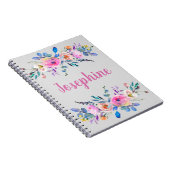 Monogram boho roze en blauw bloemig notitieboek (Rechterzijde)