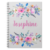Monogram boho roze en blauw bloemig notitieboek (Voorkant)