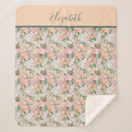 Monogram Boho Roze Perzik Wit Bloemendesign Trend Sherpa Deken