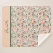 Monogram Boho Roze Perzik Wit Bloemendesign Trend Sherpa Deken (Voorkant (horizontaal))