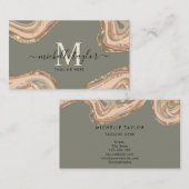 Monogram Boho Sage Green Earth Tones Agate Busine Visitekaartje (Voorkant / Achterkant)