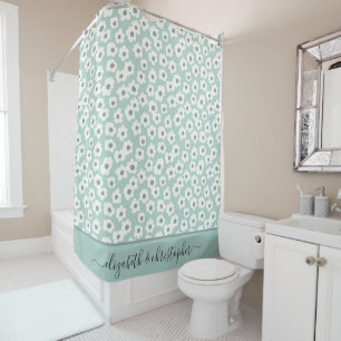 Monogram Boho Sage Groen Wit Grijs Bloemendecorati Douchegordijn