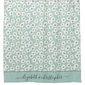 Monogram Boho Sage Groen Wit Grijs Bloemendecorati Douchegordijn (Voorkant)