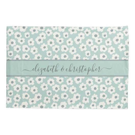 Monogram Boho Sage Groen Wit Grijs Bloemendesign  Kussensloop (Achterkant-Links)