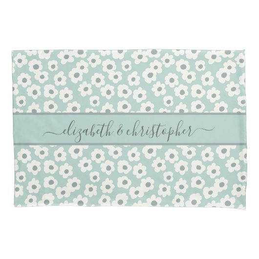 Monogram Boho Sage Groen Wit Grijs Bloemmotief  Kussensloop (Voorkant-Links)