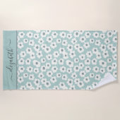 Monogram Boho Sage Groen Wit Grijs Bloemmotief Strandlaken (Voorkant)