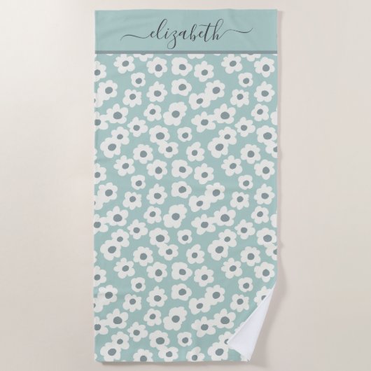 Monogram Boho Sage Groen Wit Grijs Bloemmotief Strandlaken (Voorkant)