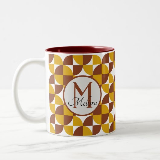 Monogram boho stijl kleurrijk geometrisch patroon tweekleurige koffiemok (Links)