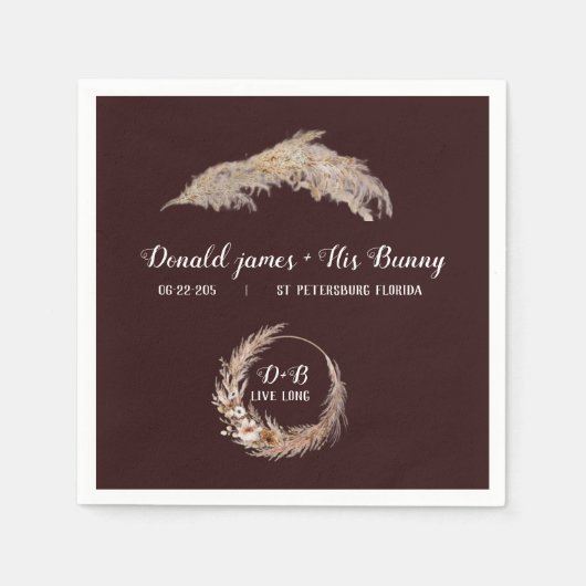 Monogram Boho Terracotta Bruin Bruin Huwelijk Napk Servet (Voorkant)