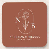 Monogram Boho Terracotta Burnt Sinaasappel Wedding Bier Onderzetter (Voorkant)