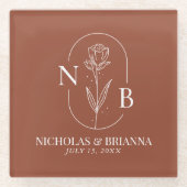 Monogram Boho Terracotta Burnt Sinaasappel Wedding Glazen Onderzetter (Voorkant)