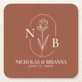 Monogram Boho Terracotta Burnt Sinaasappel Wedding Kartonnen Onderzetters (Voorkant)