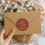 Monogram Boho Terracotta Burnt Sinaasappel Wedding Ronde Sticker<br><div class="desc">Monogram Boho Terracotta verbrand de Oranje Sticker van de Klassieke Ronde. (monogramvector ontworpen door pikisuperstar)</div>