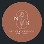 Monogram Boho Terracotta Burnt Sinaasappel Wedding Ronde Sticker<br><div class="desc">Monogram Boho Terracotta verbrand de Oranje Sticker van de Klassieke Ronde. (monogramvector ontworpen door pikisuperstar)</div>