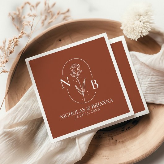 Monogram Boho Terracotta Burnt Sinaasappel Wedding Servet