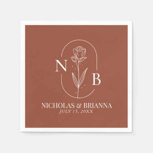 Monogram Boho Terracotta Burnt Sinaasappel Wedding Servet (Voorkant)