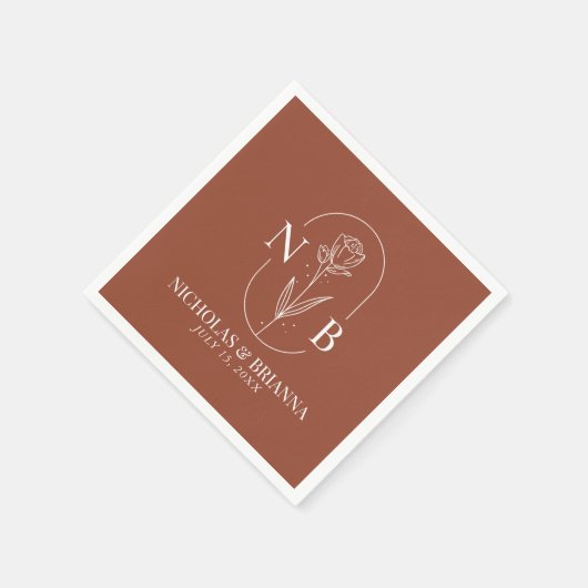 Monogram Boho Terracotta Burnt Sinaasappel Wedding Servet (Hoek)