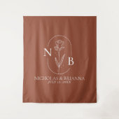 Monogram Boho Terracotta Burnt Sinaasappel Wedding Wandkleed (Voorkant)